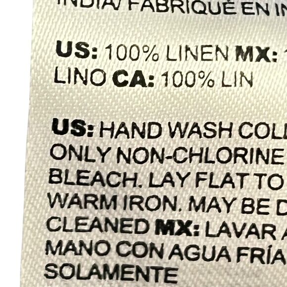 Chicos Womens Ikat Split V Neck 100% Linen Blue Knit Top Long Sleeve White 1/ M - Picture 15 of 16